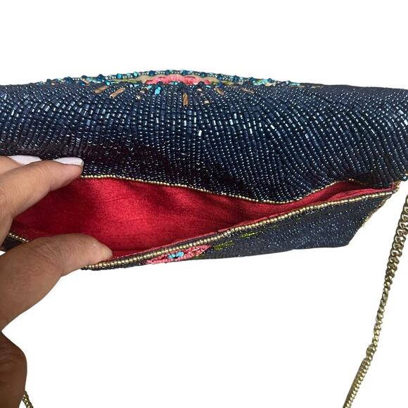 Mary Frances Blue Beaded Mystic Flap Crossbody Bag Gold Chain Crossbody - Picture 14 of 16